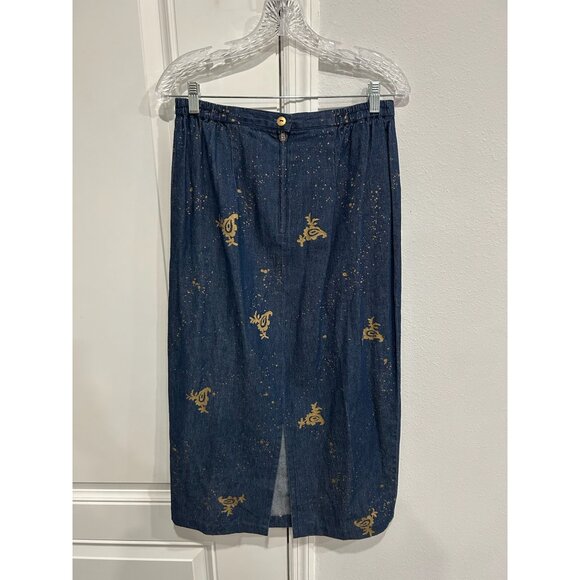 Vintage Howard Wolf Sport Blue Gold Two Piece Denim Dress Jacket Set Sz Large - Picture 9 of 13